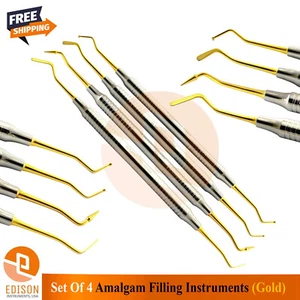 4Pcs Titanium Gold Coated Tip Dental Composite Filling Hollow Handle Instruments - Picture 1 of 5