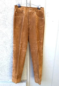 Tasha Polizzi for Saddle Blanket Pants Size 10 Brown Leather Suede Straight Leg - Picture 1 of 5