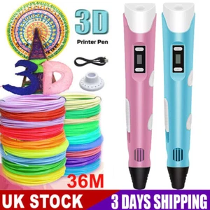 3D Printing Pen Set Doodle Printer Drawing 3 Colours PLA Filament Gift For Kids - Picture 1 of 24