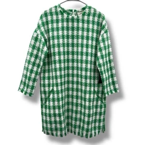Abito donna Tuckernuck nuovo con etichetta georgette verde bianco a quadri tweed taglia media - Foto 1 di 9