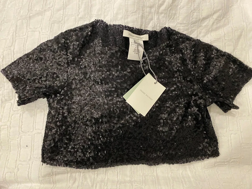 Camiseta Pierre Balmain Negra Cuentas Recortadas Talla XS Foto 1 de 4