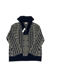 NUEVO CON ETIQUETAS J.Crew Suéter Fair Isle Lana de Cordero Media Cremallera Azul Marino Profundo Madera de Haya Pescador L - Imagen 1 de 8