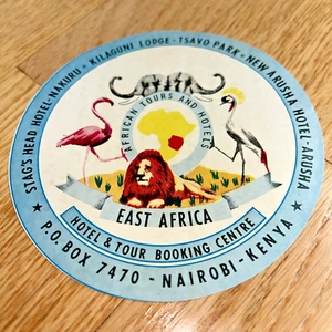 Vintage AFRICAN TOURS & HOTELS East Africa Luggage Tag NAKURU / ARUSHA / NAIROBI - Picture 1 of 2
