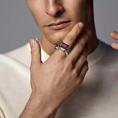 Imitation Ruby Stone Cross Ring for Men Stainless Steel Band Size 7 -13 - Image 1 of 4