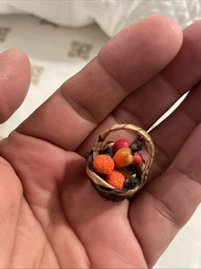 Vintage Artisan Miniature Dollhouse Fruit Basket In Wicker Basket Easter OOAK! - Picture 1 of 4