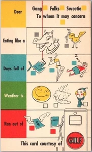 Tarjeta postal publicitaria "GULF FUN CARD" de la década de 1950 GULF OIL / sin usar - Imagen 1 de 2