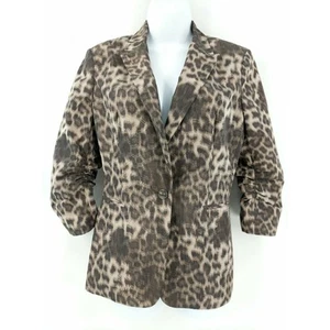 Blazer Calvin Klein Marrón Borroso Estampado Animal Mangas Fruncidas Talla PL - Imagen 1 de 6