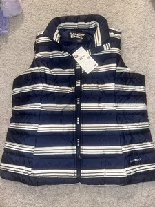 NEW Lands End Blue White Striped Down Filled 600 Puffer Vest Zip PM - Picture 1 of 4