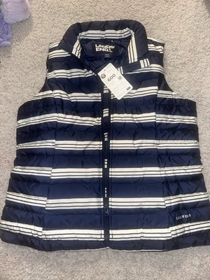 NEW Lands End Blue White Striped Down Filled 600 Puffer Vest Zip PM - Image 1 of 4