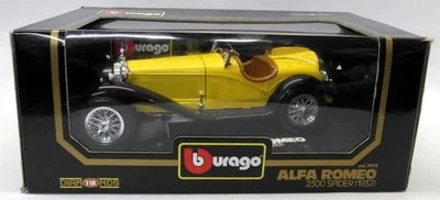 Burago Escala 1/18 Diecast 3008 Alfa Romeo 2300 Spider 1932 Amarillo Negro Modelo Foto 1 de 2