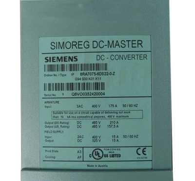 6RA7 075-6DS22-0-Z NEW SIEMENS DC GOVERNOR 6RA7075-6DS22-0-Z Master Rectifier - Image 1 of 3