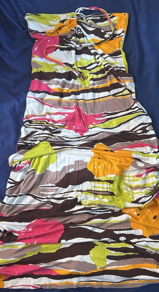 Vestido Trina Turk Y2K Color Salpicaduras Vestido Midi Halter Top Cuentas Boho Resort Talla S Foto 1 de 4