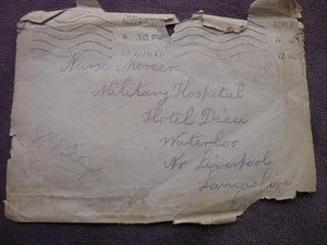 WW1 AUSTRALIAN AIF CENSOR STAMPED ENVELOPE - TO NURSE MERCER - DATED 1917 - Picture 1 of 1