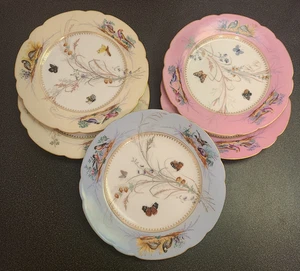 5 antike Bailey Banks & Biddle Porzellan Teller blau rosa creme Vögel Schmetterling - Bild 1 von 10