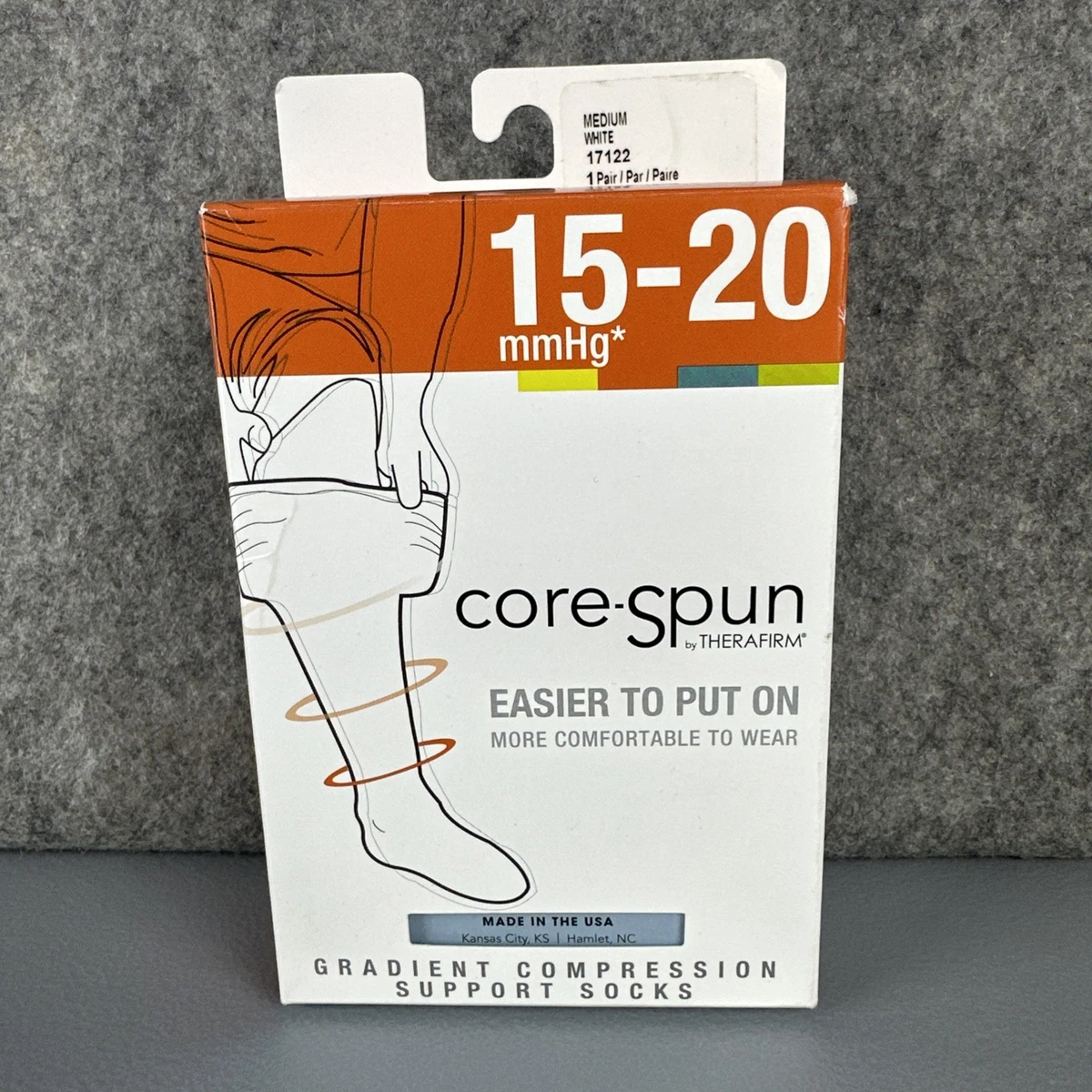 Therafirm Core-Spun 15-20mmHg Thigh High Compression Socks - Mild Support, White, XX-Large Long, Made In USA