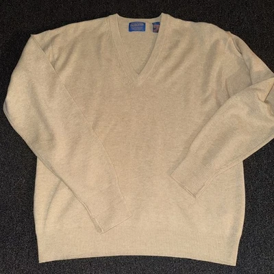 Pendleton Men’s V Neck Sweater Size Large 100% Virgin Lambswool Wool Beige Tan  - Image 1 of 4