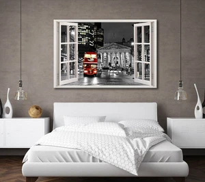 LARGE CANVAS WALL ART LONDON CITY RED BUS NIGHT TIME PICTURE NEW PRINT A0 A1 - Picture 1 of 2