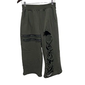 Tov Los Angeles Pants Womens 10 12 L Green Zippy Cut Out Crop Wide Leg Grunge - Picture 1 of 11