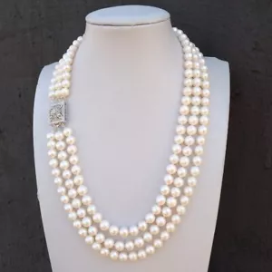 Triple Strand Natural South Sea White Pearl Necklace 18" 19" 20" Free Shipping - Picture 1 of 7