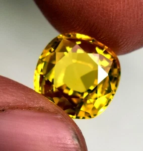Ceylon Yellow Sapphire 5.10 Ct Cushion Cut Lab-Created Loose Gemstone - Picture 1 of 6