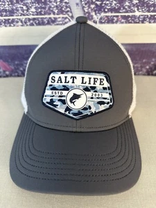 Salt Life EST 2003 Trucker Hat Salty Pirate Youth NEW Gray Camo Blue Sailfish - Picture 1 of 12
