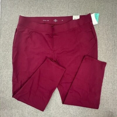 New St Johns Bay Secretly Slender Pull Over Pants 3X Deep Ruby Mid Rise MSRP $50 - Image 1 of 4