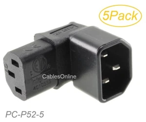 5-Pack Right-Angle Down IEC 320 C14 Male to IEC 320 C13 Female Power Adapters - Picture 1 of 3