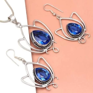 Tanzanite Set Jewelry Quartz Gemstone Pendant 18-20'' Necklace - Picture 1 of 12