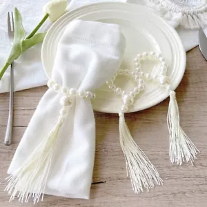 10x Pearl Tovagliolo Anello Perle Nappa Fibbia Matrimonio Europeo Tovagliolo Decorazione - Foto 1 di 5
