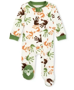 Burt's Bees Baby Turkey Hands Organic Cotton Snug Fit Pajamas Newborn One Piece - Picture 1 of 6