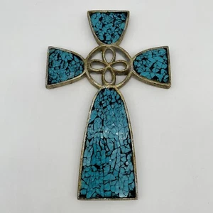 Glass Mosaic Resin Cross 11" X 7" MCM Style Wall Hanging Religious Decor - Picture 1 of 11