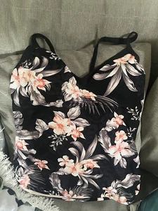 Seafolly Black Tropical Tankini Bathers Top Size 14 - Picture 1 of 3