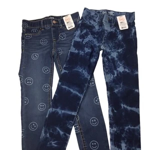 Wonder Nation Jeggings Lot of 2 Denim Stretch Girls S (6-6X) Tie Dye Smiley Face - Picture 1 of 6