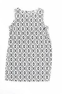 New Look Womens White Geometric Polyester Shift Size 16 Boat Neck Pullover - Picture 1 of 10