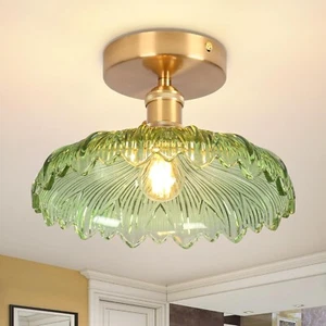 Vintage Ceiling Light Fixture, E27 25cm Green Semi Flush Mount Ceiling Light - Picture 1 of 8