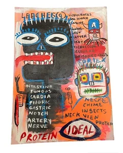 JEAN MICHEL BASQUIAT-POSTCARD PAINTING ON CARDBOARD-SIGNED - Picture 1 of 2