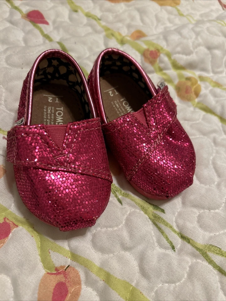 Toms Toddler Girls Shoes Slip On Adjustable Strap Sparkly Glitter Pink Size 2T - Image 1 of 4