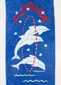 Vtg 80s Florida Dolphins Jumping Hoops Beach Towel by Atlantis Brastex 27" x 56" - Picture 1 of 10