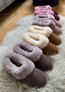 Women's Sheepskin Boot Slippers Hard Sole Fluffy Cuff Boot House Slipper - Picture 1 of 31