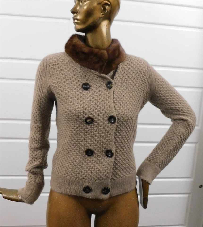 Cárdigan suéter Agnona marrón 100 % cachemir cuello visón abotonado Italia talla 44 Foto 1 de 4