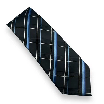 Corbata ancha de seda tejida a cuadros negra azul Croft & Barrow Foto 1 de 2