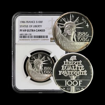 FRANCIA. 1986, 100 francos, plata - NGC PF69 - Estatua de la Libertad, centenario RARO Foto 1 de 4
