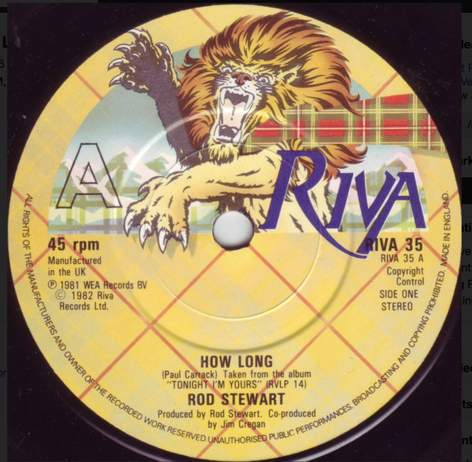 Rod Stewart - How Long / Jealous       RIVA 35         VINYL MINT - Image 1 of 1
