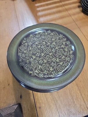 Juego de 5 platos de cena Franciscan Madeira de 10 1/2" gres verde marrón años 70 Foto 1 de 4