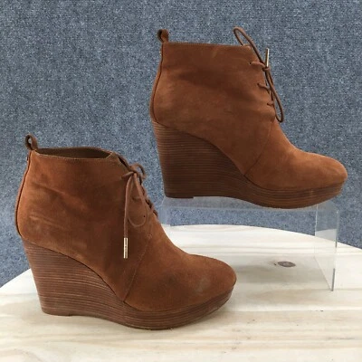 Michael Kors Ankle Boots Womens 9M Brown Lace Up Almond Toe Cork Wedge Leather - Image 1 of 4