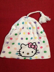 Hello Kitty - Berretto Cappello - bianco a pallini colorati con disegno - usato - Picture 1 of 2