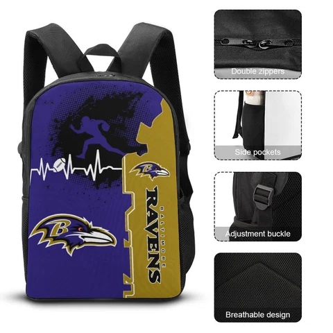 Baltimore Ravens Shoulder Backpack 17” Travel Backpack Heartbeat Sport Style Cover