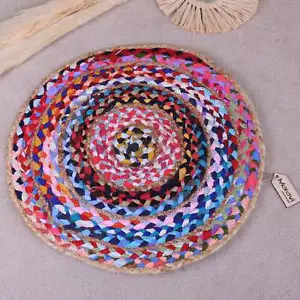 Rohina Recycled Rag Rug Round Multicoloured 50cm Mat Home Gift - Picture 1 of 4