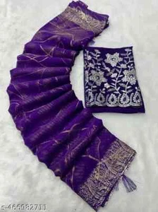 INDISCHER GEORGETTE-SARI MIT UNGESICKTER BLUSE PARTY HOCHZEITSKLEIDUNG FÜR DAMEN - Bild 1 von 1