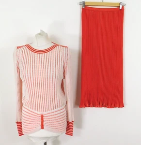 Vintage Medici Italy Orange Cream Ribbed Knit Jumper & Skirt Set Size 10 1970's - Picture 1 of 13